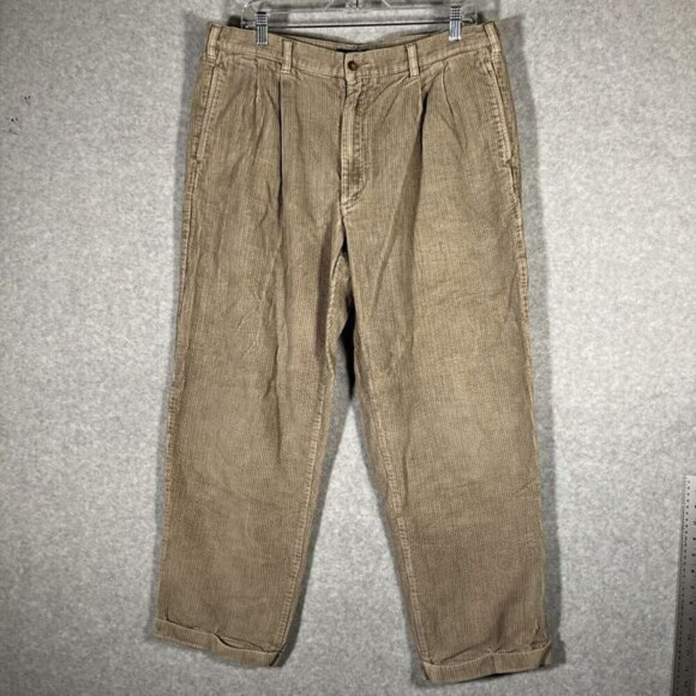 Bill Blass Corduroy Pants Mens 38x30 Relaxed Beige Pleated Cuffed Black‎ Label